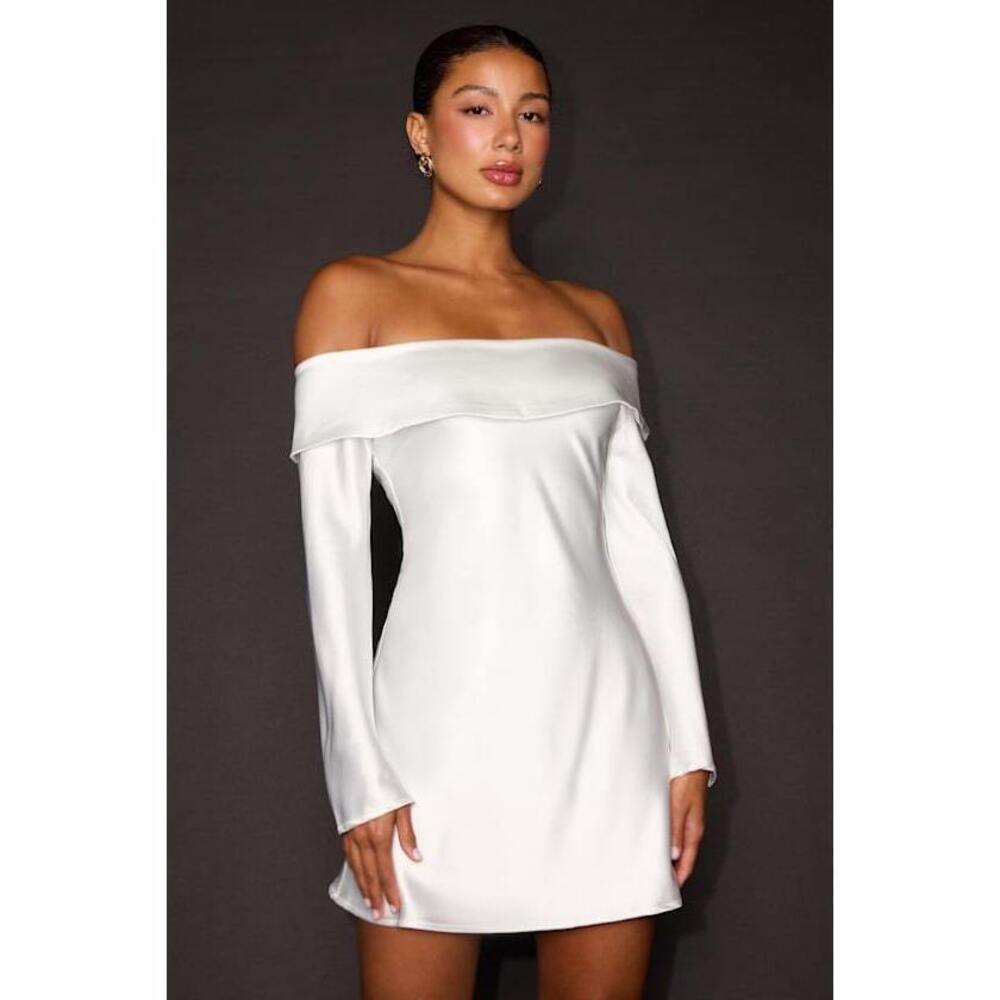 Lulus Luxurious Vision White Satin Off-the-shoulder Mini Dress - Size L